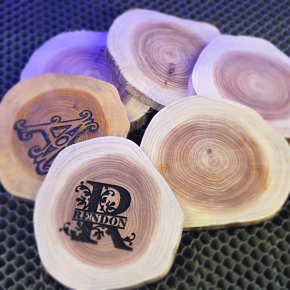 Personalized Handmade Cedar wooden costers Pack of 6